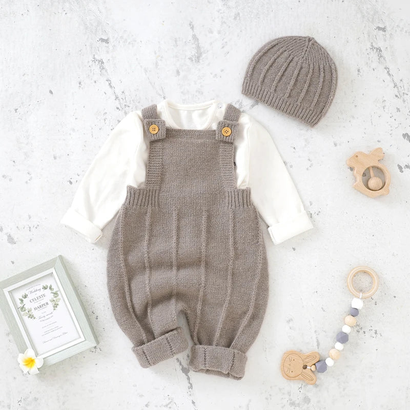 Knitted Baby Romper & Hat Set