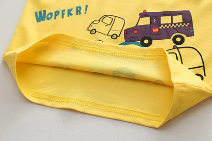 Cartoon Car T-Shirt + Denim Shorts