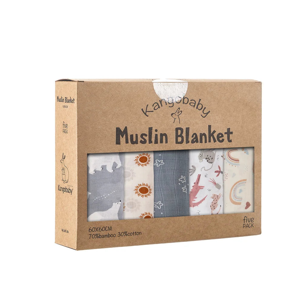 Kangobaby 5-PCS Muslin Swaddle Set