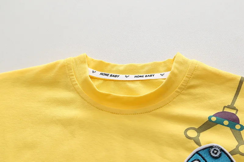 Cartoon Car T-Shirt + Denim Shorts