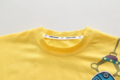 Cartoon Car T-Shirt + Denim Shorts