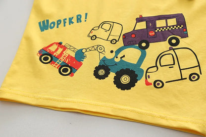 Cartoon Car T-Shirt + Denim Shorts