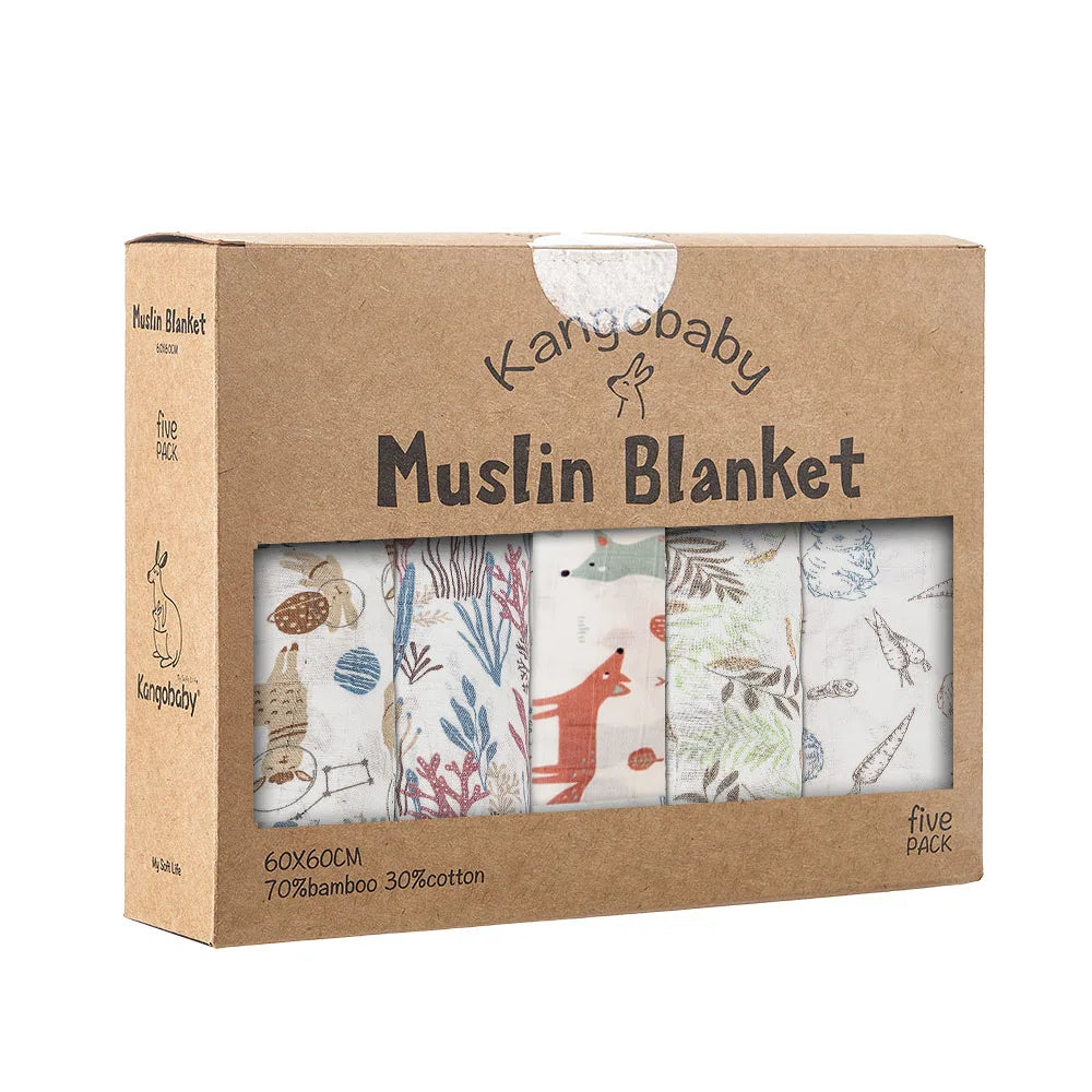 Kangobaby 5-PCS Muslin Swaddle Set