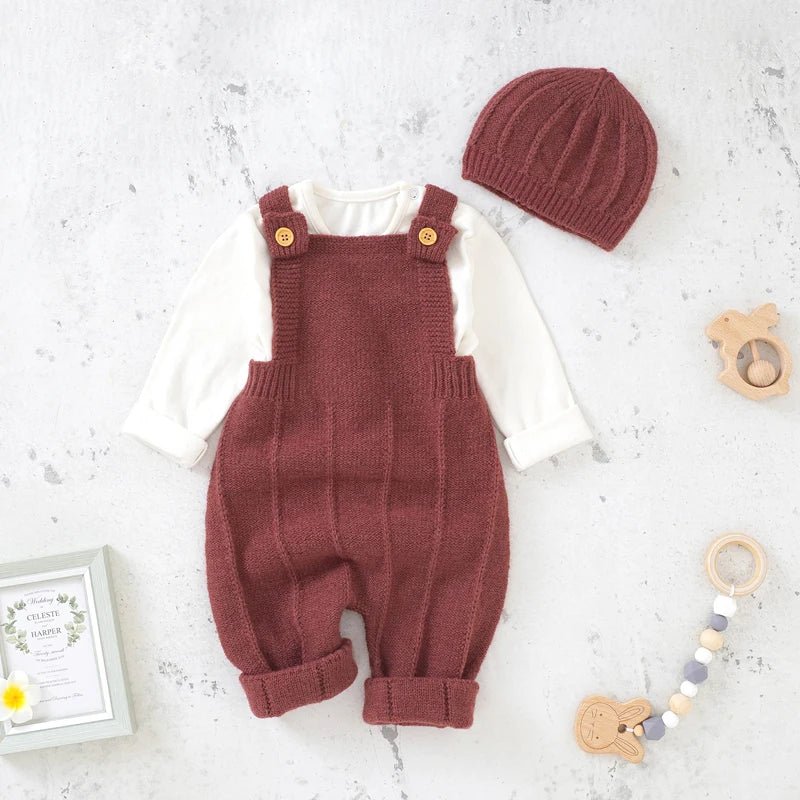 Knitted Baby Romper & Hat Set